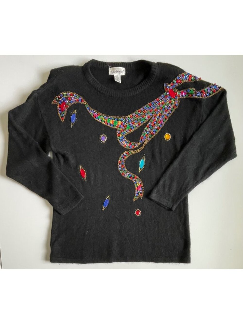 Vintage 1980s Laura Winiton Silk + Angora Jewel + Sequin Sweater Women’s Size L